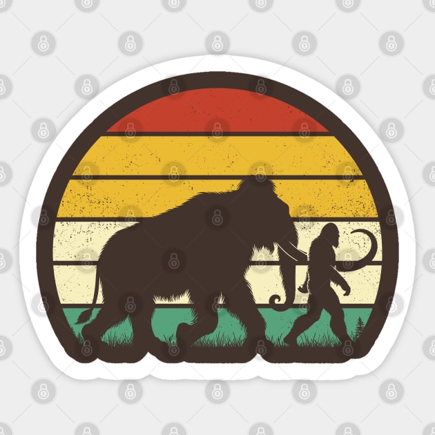 Bigfoot Walking With Mammoth Vintage Sunset Mythical Creatures Sticker by Cuteness Klub